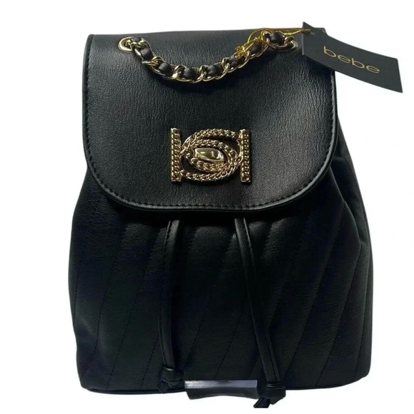 Bebe backpack- BLACK -Hera Small Backpack Handbag Purse Vegan Leather NWT $99 - Picture 4 of 6